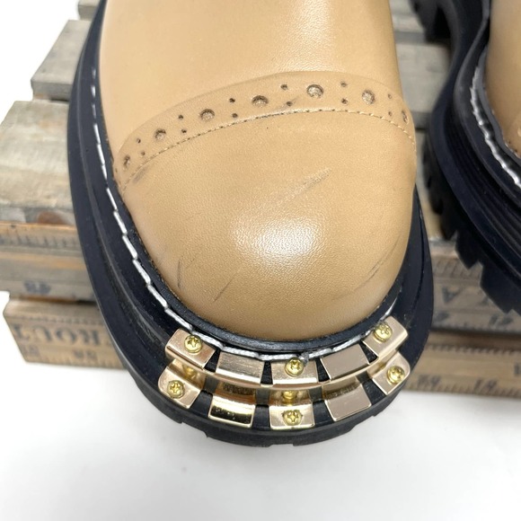Sandro Leather Metal Plate Ankle Boots With Notched Sole In Tan Size 8.5 / 9 - Picture 5 of 15